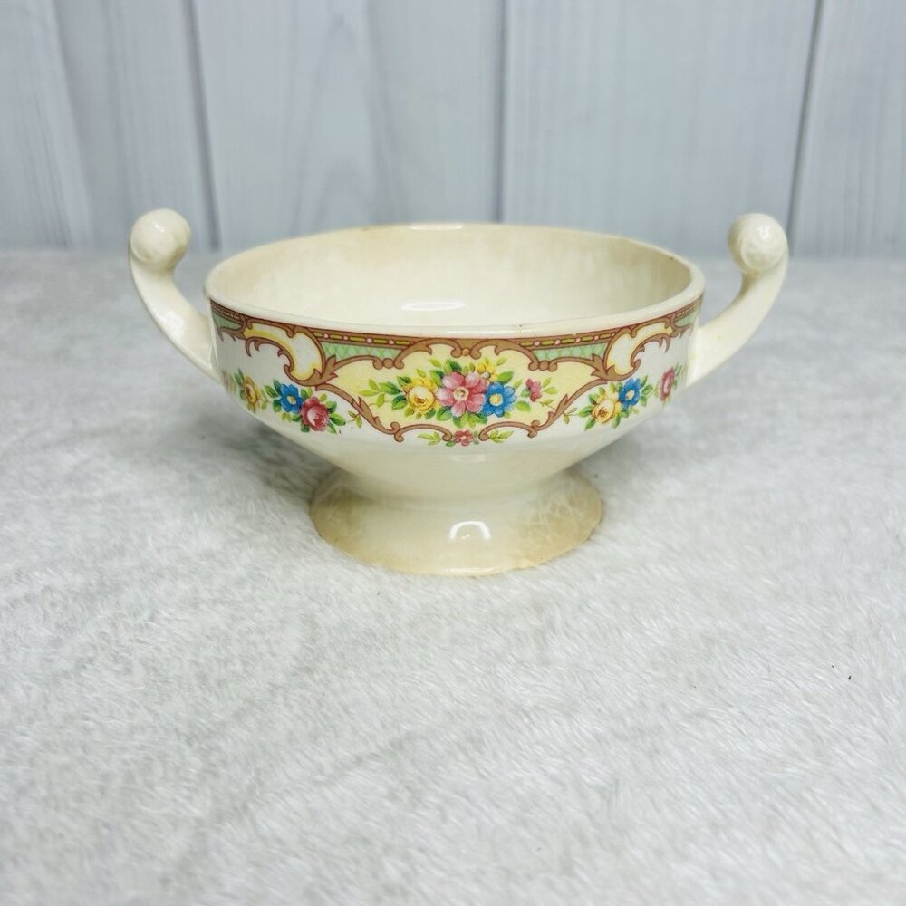 Mount Clemens Pottery Mildred Mini Sugar Bowl No Lid Gold Trim USA Vtg Antique